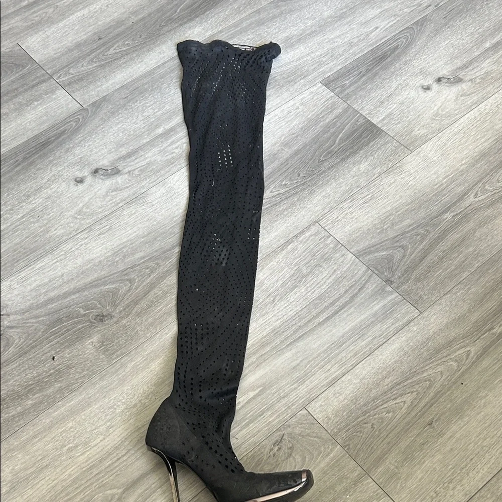 Stella McCartney Vegan Black Thigh-High Stiletto Boots Sz 36